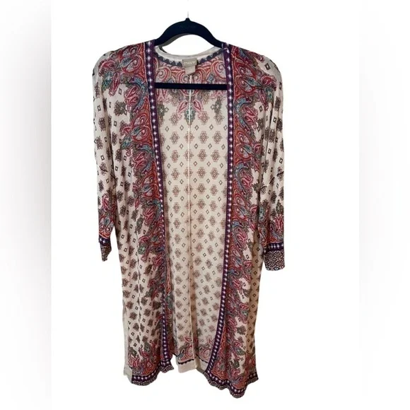 Chico’s Boho Mixed Print Open Front Cardigan 3/4 Sleeve Lightweight Size 1 Small - Picture 2 of 12